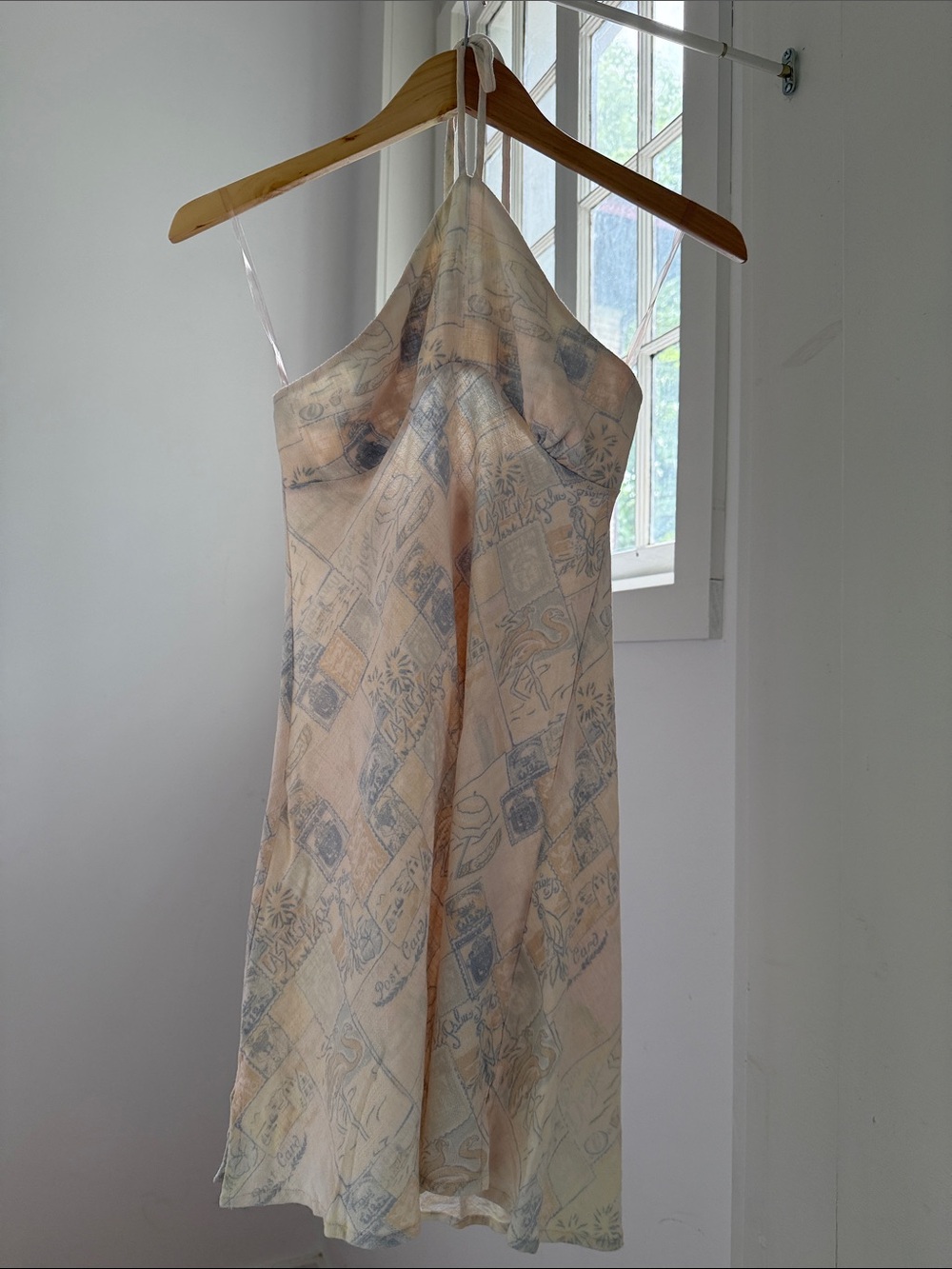 Altar'd State Peach and Blue Asymmetrical Slip Dress